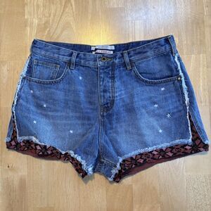 Scotch & Soda Jean Shorts Womens Size 29 Distressed Stars Embroidered Button Fly